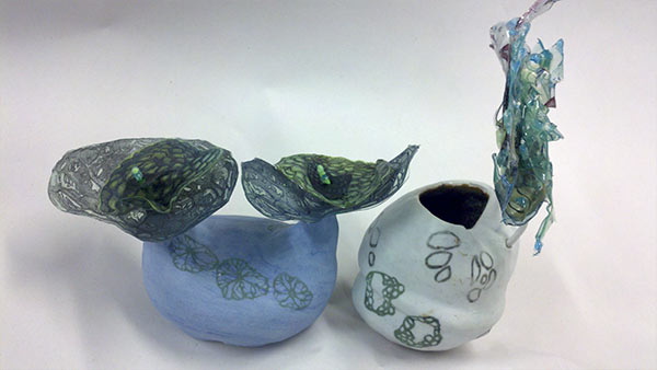 etching decal - ceramic pots with tar gel etchings
